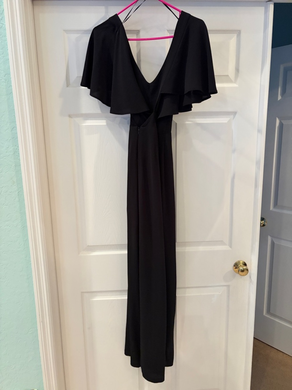 Black V-Neck Ruffle Sleeve Jump Suit